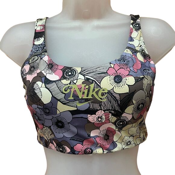 Nike Small Swoosh Sports Bra Floral Print Strappy Dri Fit Medium Support - Picture 1 of 8